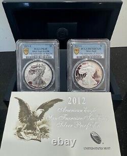 2012 Aigle d'argent américain Proof 75e anniversaire Ensemble de 2 pièces PCGS 70 69