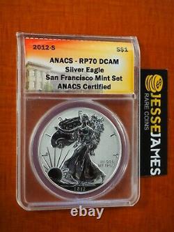 2012 S Inverse Silver Silver Eagle Anacs Pf70 De San Francisco Mint Set L'étiquette