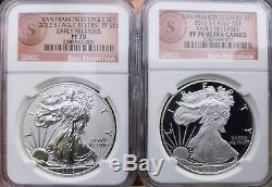 2012-s 75e Anniversaire Sf Silver Mint Eagle Set Épreuve À L'envers Ngc Pf70 Pr70