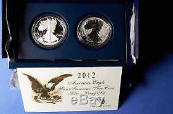 2012-s Silver Eagle 2 Coin Set Withproof & Proof Inversée Mint Box, Manches & C. O.