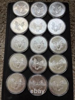 2013 Dollars en Argent Américains Eagle, Liberté Marchante dans Capsule 1 oz (Lot de 15)