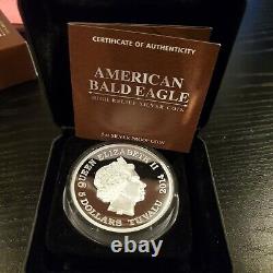 2014 Perth Mint Tuvalu Proof $5 American Bald Eagle High Relief 5 Oz 999 Argent