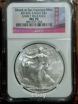 2014 (S) Aigle d'argent ? NGC frappé à San Francisco, rare étiquette Bridge, ER MS70