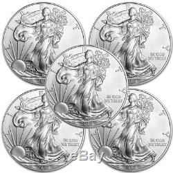 2015 1 Oz Américaine Silver Eagle Coin Lot De 5 Un Troy Onces. 999 Bullion
