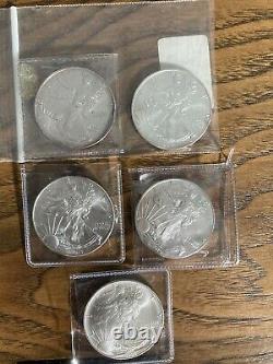 2015 (2) 1991,1995, 2019 5 Lot de pièces de monnaie American Silver Eagle $1 BU