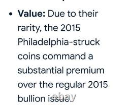 2015 (P) Aigle en Argent GEM frappé à Philadelphie 79,640 frappés Lire les infos dans les photos