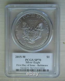 2015-W Aigle d’argent brillant PCGS SP70 FDOI Baltimore Mercanti