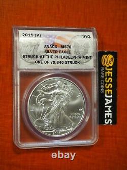 2015 (p) Silver Eagle Anacs Ms70 Struck À La Monnaie De Philadelphie 79,640