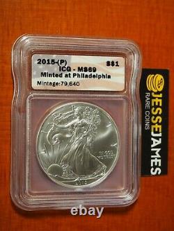 2015 (p) Silver Eagle Icg Ms69 Minted At Philadelphia Minttage 79,640 Key