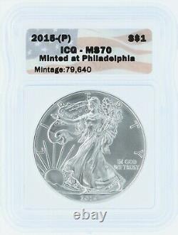 2015-p Silver Eagle Icg Ms70 S$1 Flag Tag Minted At Philadelphia