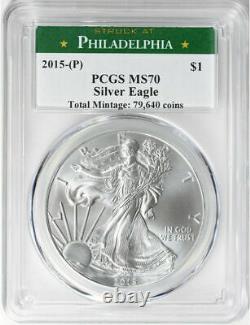 2015-p Silver Eagle Philadelphia Menthe Label Pcgs Ms70 Low Mintage