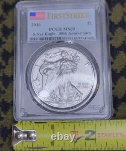 2016 - 1 Oz Argent Pur American Eagle MS69 PCGS Premier Coup - 30ème Anniversaire