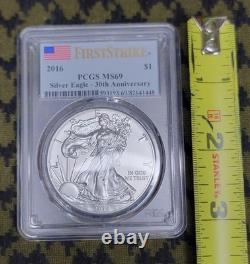 2016 - 1 Oz Argent Pur American Eagle MS69 PCGS Premier Coup - 30ème Anniversaire