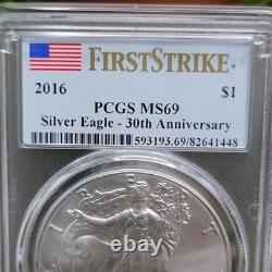 2016- 1 oz. 999 Aigle en Argent Américain MS69 PCGS Premier Coup - 30ème Anniversaire