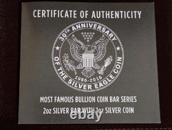 2016 30e anniversaire de la pièce Silver Eagle ensemble barre d'argent de 2 oz + pièce avec boîte et certificat d'authenticité