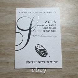 2016-W American Silver Eagle pièce proof 1 oz en argent 999 avec boîte et certificat d’authenticité, 30e anniversaire