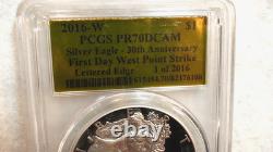 2016 W PCGS PR70 DCAM 30e Ann. Premier Jour West Point Silver Eagle Dollar $1 Pièce