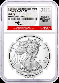 2016 (s) $1 Argent Eagle Struck À San Francisco Ngc Ms70 Mercanti Monnaie Graveur