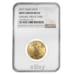 2017 1/4 Oz 10 $ Or American Eagle Ngc Ms 69 Erreur Menthe