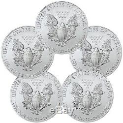 2017 1 Oz Silver Coins American Eagle Bu (lot 5) Cinq Troy Oz. 999 Bullion