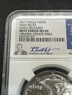 2017 Aigle Américain en Palladium Haute Relief NGC MS 69 RARE ERREUR DE MINT ÉTIQUETTE JEPSON
