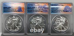 2017 P S W American Silver Eagle ANACS MS69 Ensemble de 3 Pièces en État de Frappe Étiquettes de Juillet