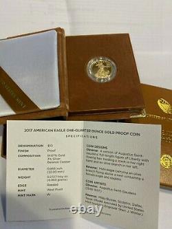 2017 Us Mint Proof American Eagle 1/4 Once Gold Coin Withcertificate And Box