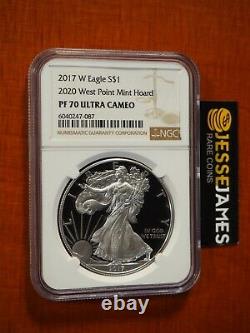 2017 W Proof Silver Eagle Ngc Pf70 À Partir De L'étiquette De 2020 West Point Mint Hoard Brown