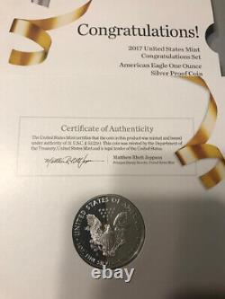 2017-s Félicitations Monnaie Américaine Argent American Eagle Preuve Pièce Low Mintage
