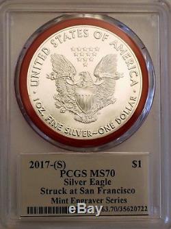 2017 (s) Silver Eagle Frappé Au Graveur Pcgs Ms70 Mercanti À La Menthe De San Francisco