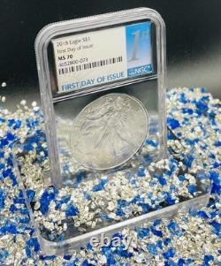 2018 $1 Aigle d’argent Premier jour d’émission NGC MS70 Rare Chrome Foil Core sans tache