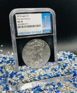 2018 $1 Aigle d’argent Premier jour d’émission NGC MS70 Rare Chrome Foil Core sans tache