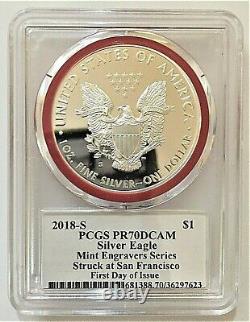 2018-monnaie Silver Eagle-engraver Pcgs Pr70-fdoi-mercanti-population Seulement 200