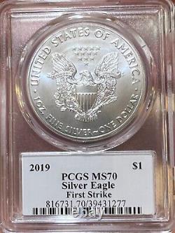 2019 $1 Silver Eagle Pcgs Ms70 Première Grève 1 De 1000 Len Buckley