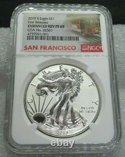 2019 S Reverse Proof Silver Eagle Ngc Graded Pf 69 With Coa & Mint Box