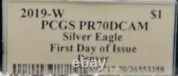 2019 W 1 $ Eagle d’argent FDOI Denver PCGS PR70DCAM Cleveland signé rare 1 sur 213