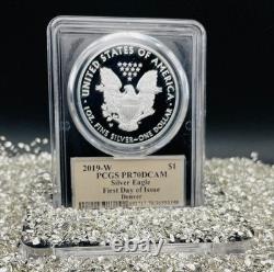 2019 W 1 $ Eagle d’argent FDOI Denver PCGS PR70DCAM Cleveland signé rare 1 sur 213