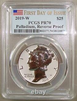 2019-W 25 $ 1 oz Pièce d'Aigle Palladium Américain à Preuve Inversée PCGS PR70