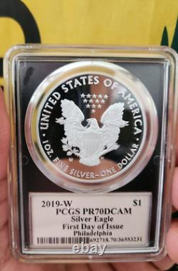 2019-W PCGS PR70DCAM Aigle en Argent Première Journée d'Émission Philadelphie