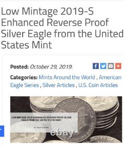 2019-s Silver American Eagle Amélioration De La Preuve Inverse Dans La Boîte À Menthe Scellée