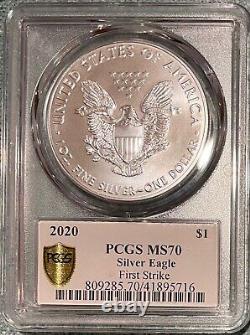 2020 $1 Argent Non Circulé Eagle First Strike Gold Shield V75 Pcgs Ms70