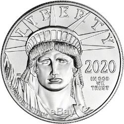 2020 Américain Platinum Eagle 1 Oz 100 $ 1 Pièces Rouleau Twenty 20 Bu Mint Tube
