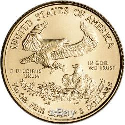 2020 Américaine Gold Eagle 1/10 Oz $ 5 1 Rouleau Fifty 50 Bu Pièces De Monnaie Dans Tube En Bon État