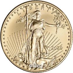 2020 Américaine Gold Eagle 1/2 Oz 25 $ Pièce Bu En U. S. Mint Boîte-cadeau