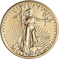 2020 Américaine Gold Eagle 1/4 Oz 10 $ 1 Rouleau Quarante 40 Coins Bu Mint Tube
