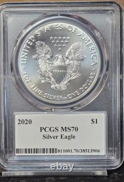 2020 American Silver Eagle PCGS MS70 Étiquette Premier 1 sur 2000