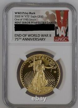 2020 Fin De La Seconde Guerre Mondiale V75 American Gold Eagle Double Mint Erreur