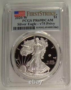 2020-W 1 $ pièce d'argent Eagle V75 marque privative, fin de la Seconde Guerre mondiale PCGS PR69DCAM première frappe