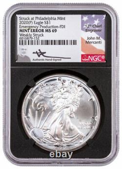 2020 (p) Silver Eagle Struck Phili Mint Erreur Faible Ngc Ms69 Fdi Bc Mercanti
