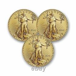 2021 1 Oz American Gold Eagle Bu (type 2) 50 $ Us Gold Lot De 3